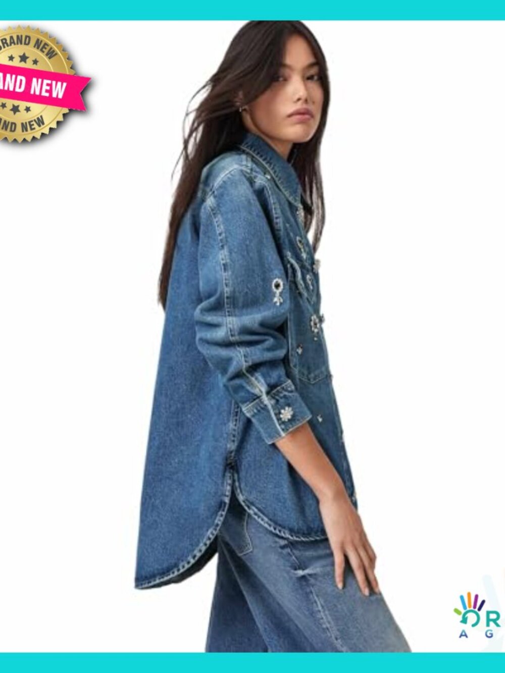 Classic Fit Denim Button Down Shirt Long Sleeve Elegant Chic Minimal - Picture 5 of 7